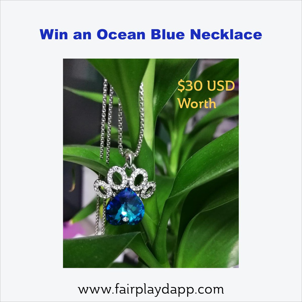 FairPlayDApp's tweet photo. Don’t miss out! A classic blue #crystal silver crown #necklace!
Shiny and Graceful！📿Worldwide free shipping to your door. 
Join: https://t.co/wd5Y6TGgCV
Download: https://t.co/WA3J30wHsS 
Share this awesome #Giveaway with friends.
#lottery #smartcontract  #freebie #jackpot https://t.co/yxRWGs2X0t