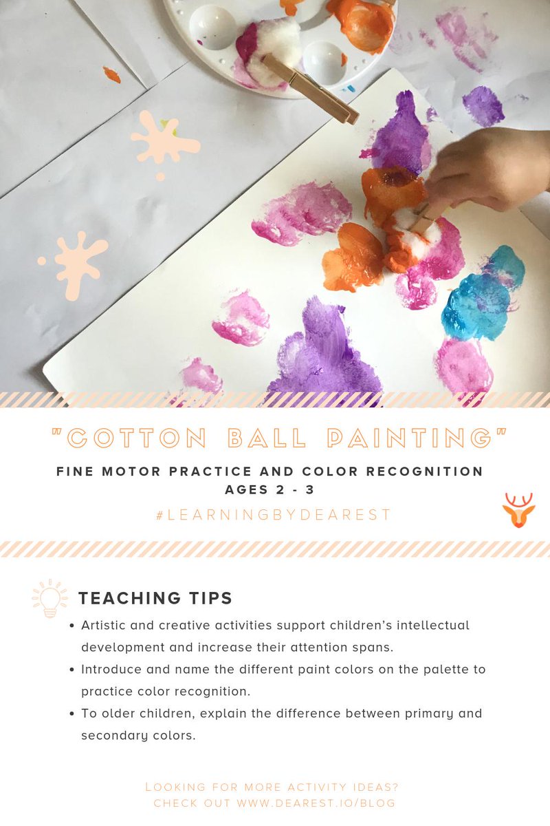 Dearest_Team's tweet image. Get your little one's creative juices flowing with this activity, it's also great for sensory play and a lesson on colors! Learn more here: blog.dearest.io/cotton-ball-pa…