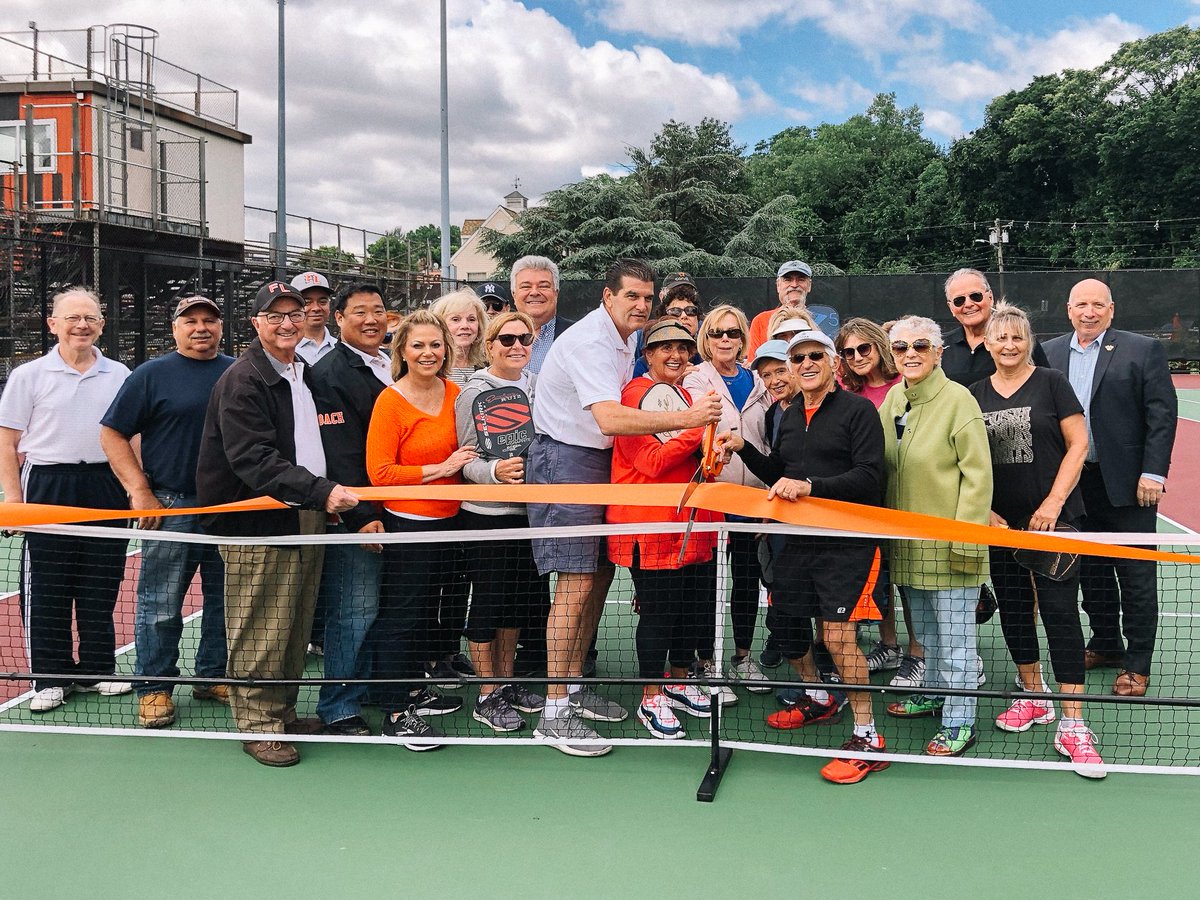 MarkJSokolich's tweet photo. Last month, we officially brought #pickleball to town! It’s a popular paddle sport that combines elements of badminton, tennis, and table tennis, that the residents love to play.

Now two of the new tennis courts at William Birch Park are dedicated to pickleball! https://t.co/3jOBp4uUXe