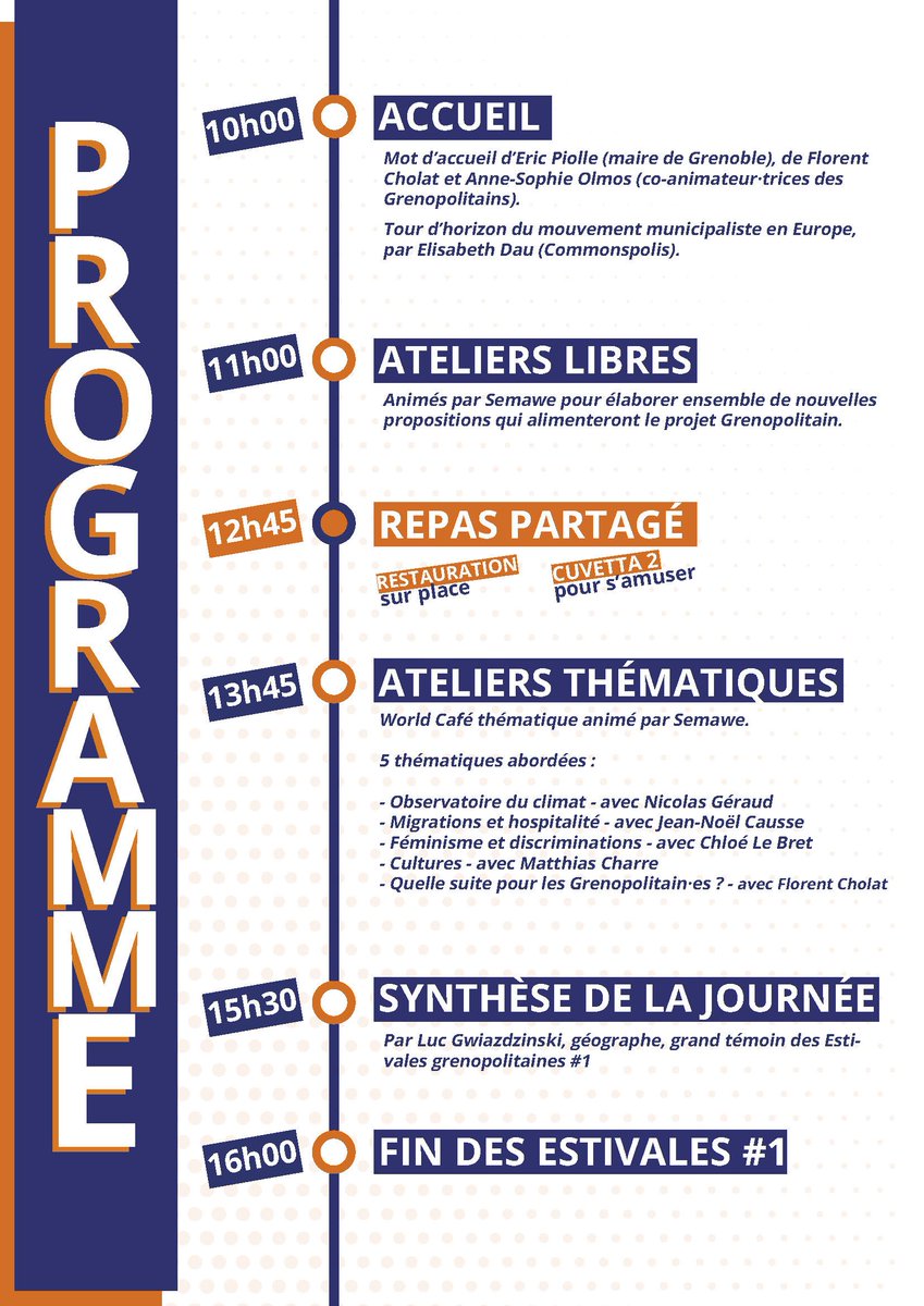✅Programme &amp; intervenant·es : tout est calé pour les Estivales Grenopolitaines !
▶️Programme accessible sur grenopolitains.fr/uploads/decidi…
😉RDV samedi à la Bifurk #Grenoble pour construire ensemble une #Métropole +humaniste +écologiste +solidaire
#Grenopolitains
