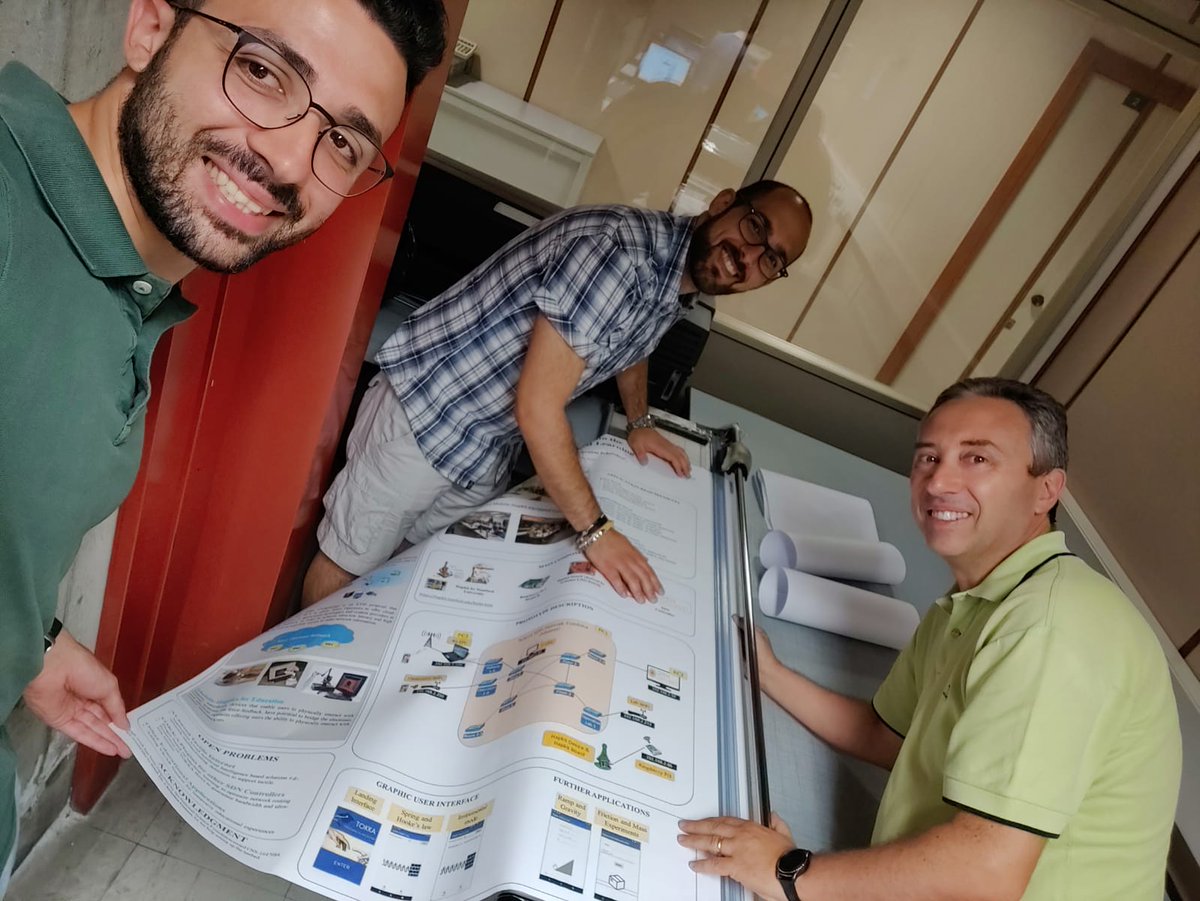 gschembra's tweet photo. The demo on Tactile Internet with the Hapkit at Mobihoc2019 has gone. Thank you to Alessandro Sangiorgi, Flavio Esposito and especially to @Chri_Grasso for their great work. Now some picture of the poster preparation and the exciting demo https://t.co/yeN2Mky3Z1
