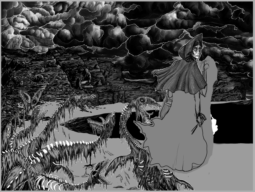 plagueguts's tweet photo. Progress on Mary Anning Zombie Dinosaur Poster. FOOKIN' ARM. https://t.co/ajCqZqDU8L