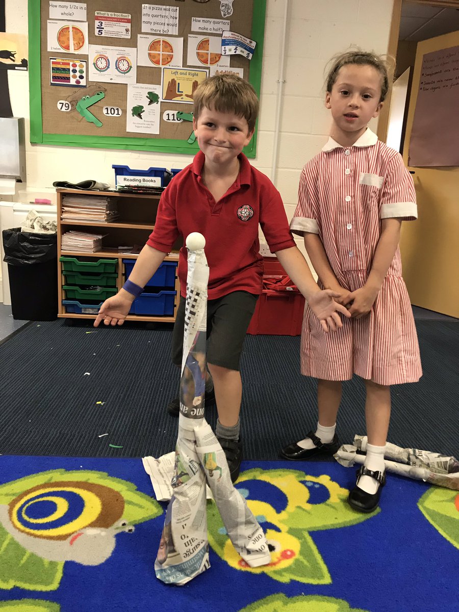 BGS_LowerSch's tweet photo. Who can build the tallest freestanding newspaper tower which can hold a ping pong ball? Year 2 can! The winners tower measured 136cm with the ball proudly perched at the top #BGS_collaboration #BGS_communication #BGS_resilience https://t.co/lklO1zkwsf
