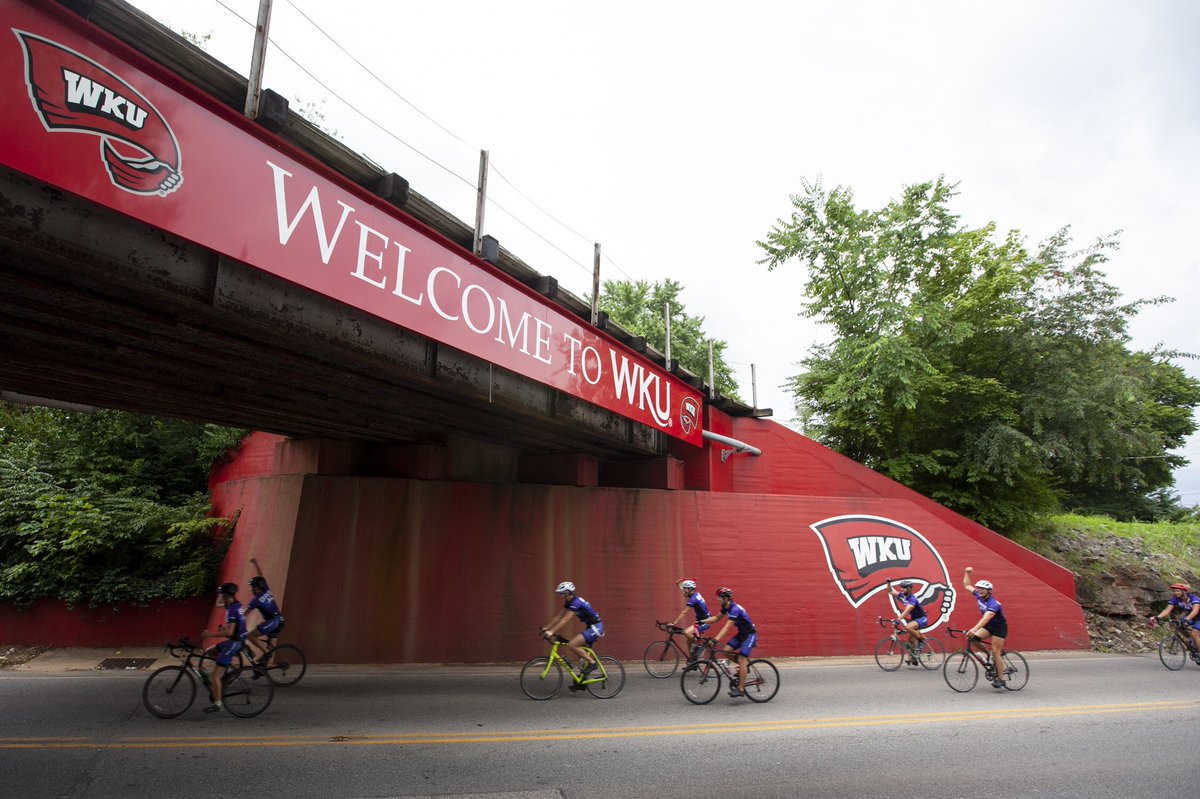 wku's tweet photo. The 2019 @bike4alz team traveled through Bowling Green today in their cross-country ride to raise awareness of Alzheimer’s disease. Participating @wkufiji students were greeted by supporters, family and friends. 🚴‍♂️ #WKUSummer #wku https://t.co/PrLcIAUe3Y