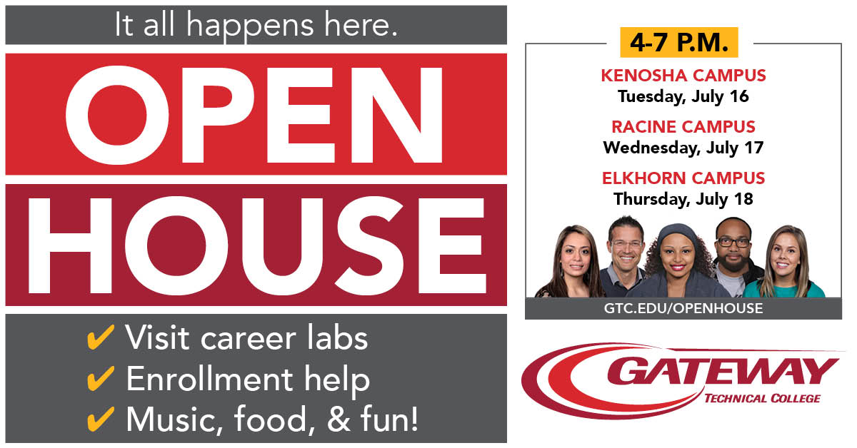gatewaytech's tweet photo. Why are you waiting to start the training for the career you’ve been dreaming of? Visit an Open House on Gateway’s Kenosha, Racine or Elkhorn campus on July 16, 17 and 18 to apply for FREE. Let us know which one you’re attending: https://t.co/0Pfk6gelEK https://t.co/camghnY6ID