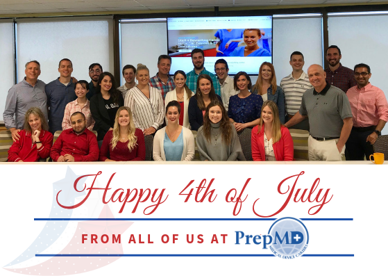 PrepMD's tweet photo. PrepMD Spring 2019 Class takes a break from electroanatomical mapping classes to wish everyone a Happy Independence Day as they dress in Red While and Blue for their 4th of July Pizza social! #futuremappers #weluvep #electrophysiology #medicaldevicecareers #prepmd https://t.co/94ELo3U4A7