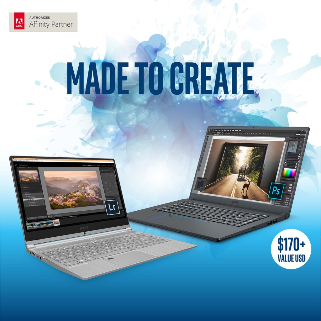 Msi Gaming Usa Free Adobe Bundle Pack For Creators Get Your Msi Laptops And Get Inspired Duration 7 1 19 12 31 19 More Info T Co Olxcbe5dxk Terms And Condition Included T Co Lhdgip4g3i