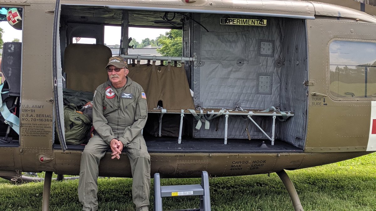 eagle993's tweet photo. Three Vietnam-era Huey helicopters landed at JTM Food Group in #HarrisonOH this afternoon. The choppers will perform a fly-over during the national anthem at the @Reds' home games on July 4th and 6th. https://t.co/lTttp9qRjF