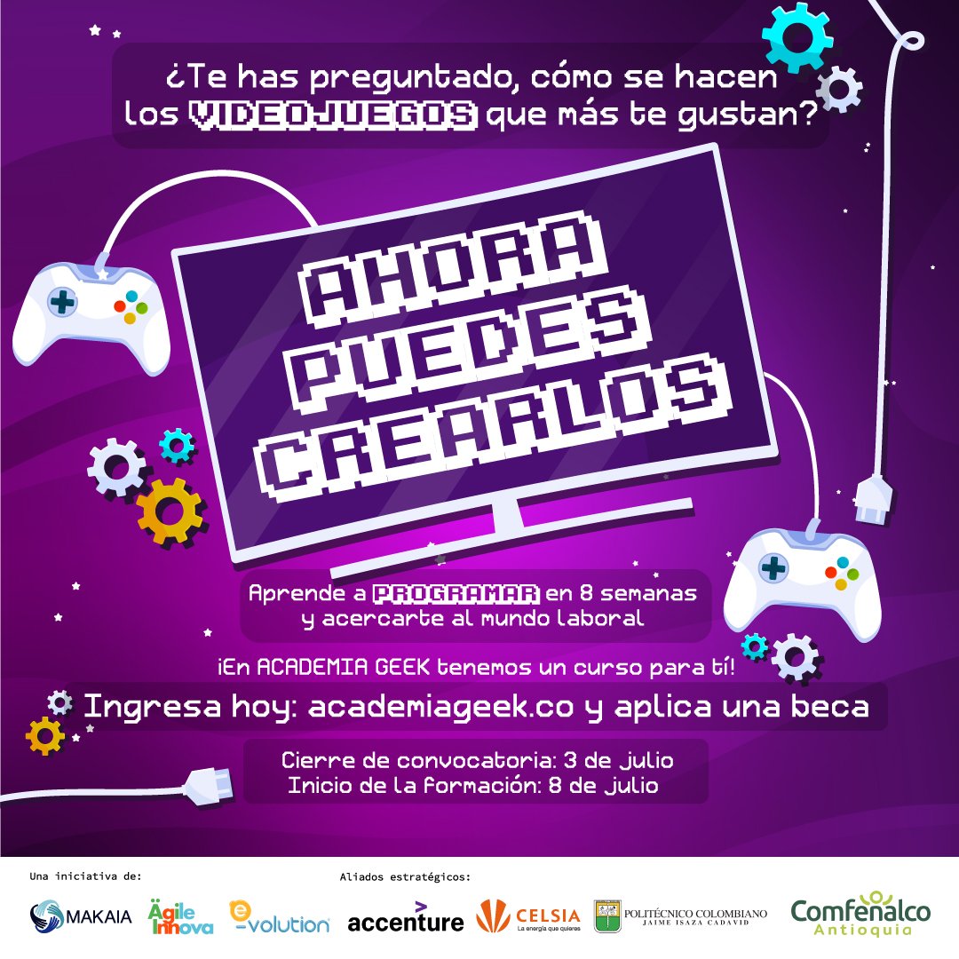 Makaiaorg's tweet photo. ¡Últimas horas! ⏱⏰⏳
Corre el tiempo y se acaban los cupos y las #Becas disponibles en nuestra línea de Mecánicas de #Videojuegos. ¡No pierdas esta oportunidad! 
Con #AcademiaGeek podrás aprender a programar y acercarte a oportunidades laborales.
https://t.co/vI2816d9WH https://t.co/JO331edOpf