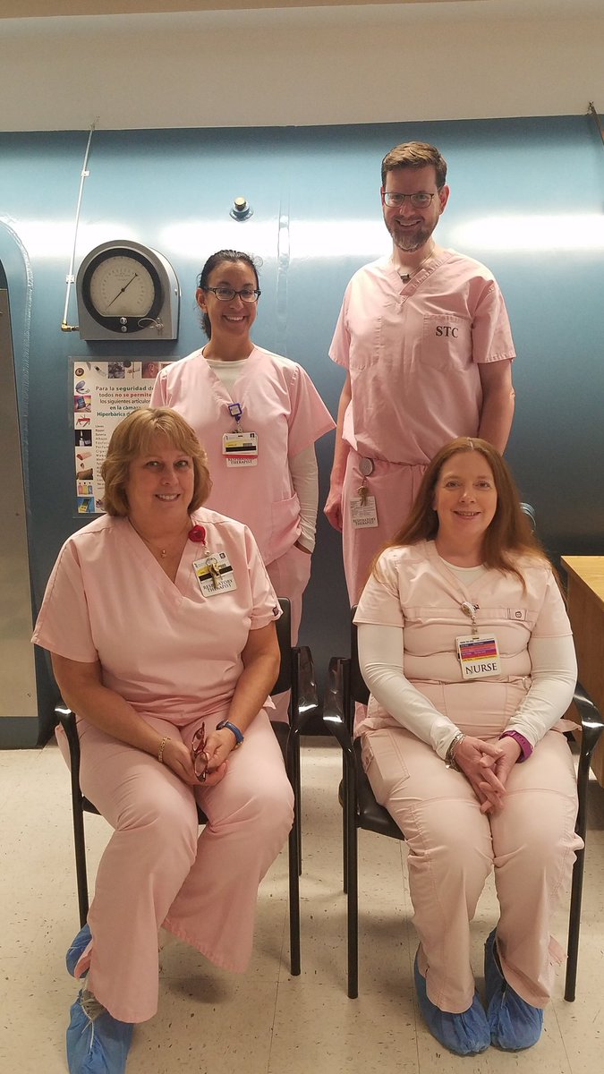 STCHBOT's tweet photo. Congratulations to Melissa Schroeder for passing her CHRN exam and Gail Pulford for CHRT certification.  They join certified staff Greg Fulmer CHT, Janelle Jones CHT and Patricia McCray CHRN (not present).  We applaud their professionalism and commitment to hyperbaric medicine. https://t.co/xhY0SpURC7