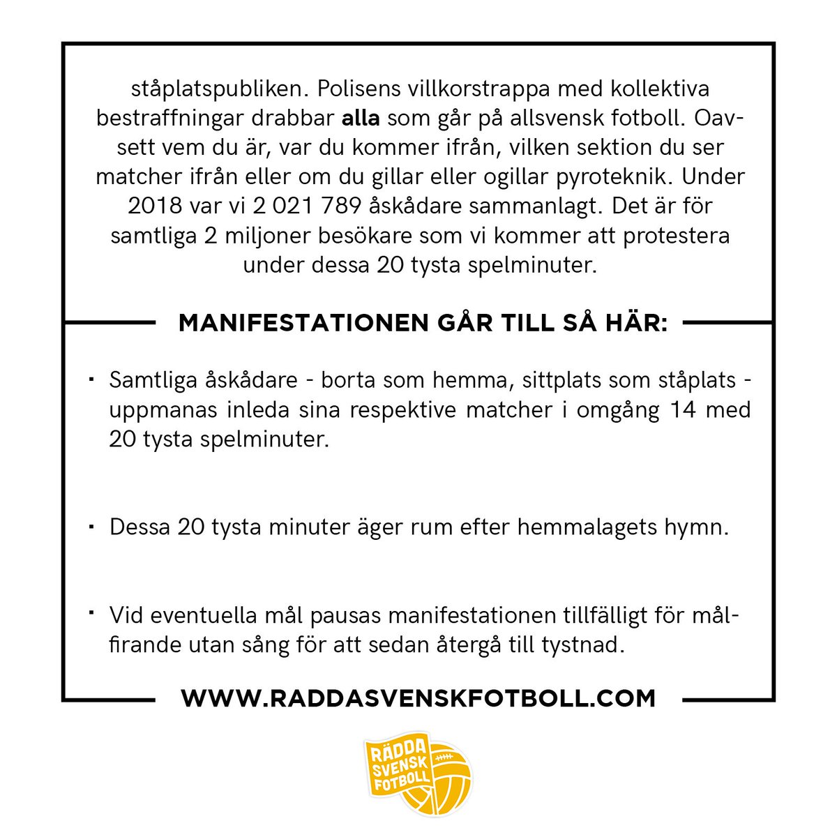 YWPF's tweet image. RÄDDA SVENSK FOTBOLL – NATIONELL LÄKTARMANIFESTATION – 20 TYSTA MINUTER

m.facebook.com/story.php?stor…