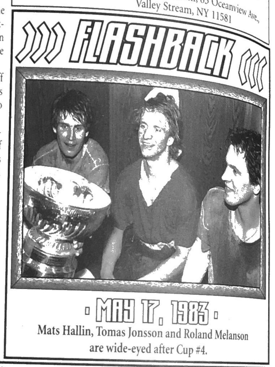 RealIslesICENET's tweet photo. FLASHBACK - May 17 1983 Mats Hallin, Tomas Jonsson and Roland Melanson are wide eyed after Cup number 4. From #isles #theblade volume 5 issue 5 December 13-27 1997 #nyi #lgi #nyislanders #islanders #oldtimehockey #hockeymagazines #classicisles #islandersclassics https://t.co/HywxIWDdSo