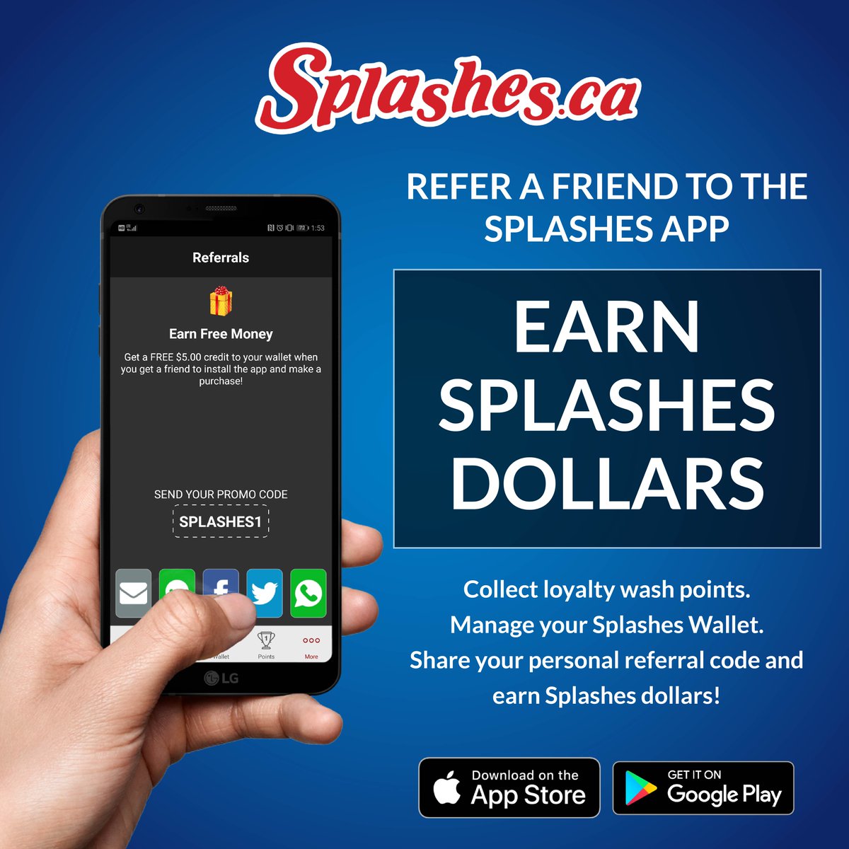 splashesauto's tweet image. 1) Download: apple.co/2JqT4bQ (iOS) bit.ly/2XoXMAG (Android)
2) Sign up with name/email
3) Tap referrals
4) Share your generated code on social media / messaging
5) Get $5 for every friend that downloads the app and buys a wash with your code (they get $5 too!)
