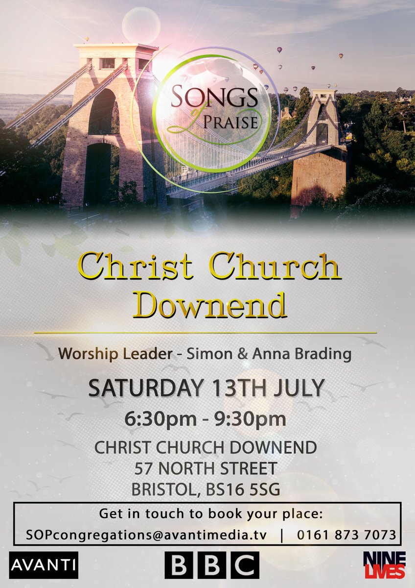 <a href="/CabotChoir/">Bristol Cabot choir</a> We’d love you to join us in Bristol for our recording of songs and hymns on the 13th July at Christ Church Downend. Contact us on SOPCongregations@avantimedia.tv or 0161 873 7073 for more details. #SongsofPraise #Bristol