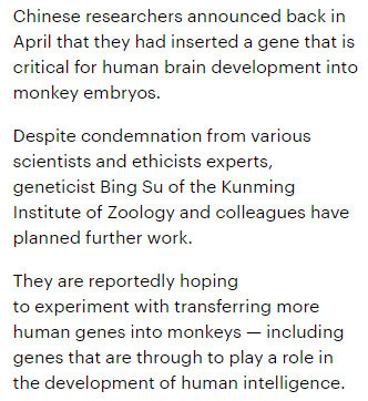 WillauerProsky's tweet image. &apos;Chinese researchers reported creating the first monkeys with human brain genes.&apos; dailym.ai/2XJfaQa #ESG #ModernPrometheus