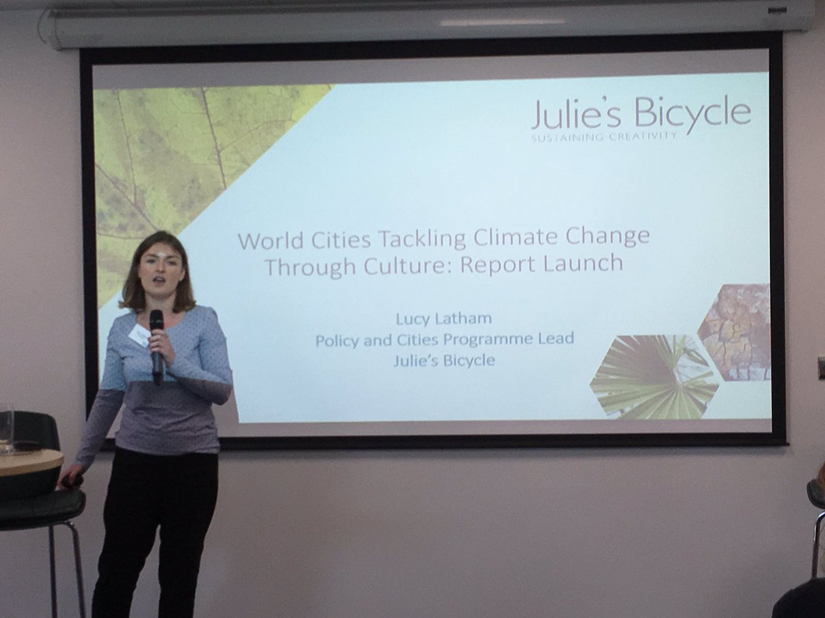 JuliesBicycle's tweet photo. Here’s @Lucy_Latham88 launching the new @wccforum World #CreativeClimateCities profiles as part of the brilliant #LDNClimateAction ‘Sustainable Cities, Smart Cities’ event today, created with @BOP_Consulting @c40cities #sustainablecities #LDNClimateActionWeek https://t.co/WEarIp2CdR