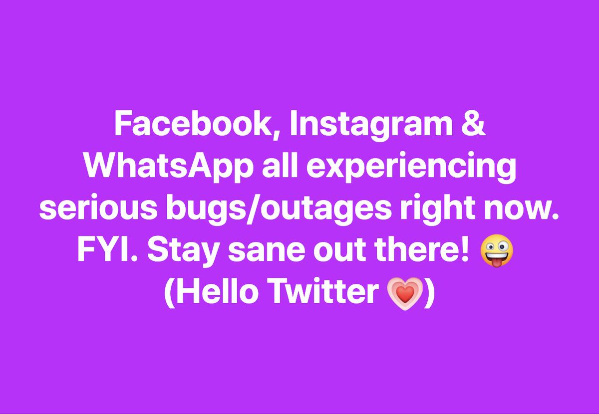 MariSmith's tweet image. It&apos;s true. Facebook, Instagram &amp;amp; WhatsApp all experiencing serious bugs/outages right now. Gah!!! How can we get any work done?! 🤪 Oh, wait. 😂

#facebookdown #instagramdown #WhatsAppDown