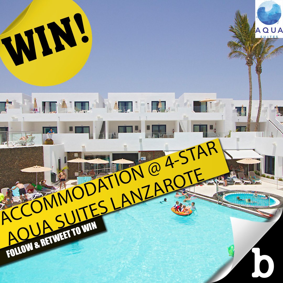 Win week’s Half Board Accommodation at Aqua Suites 4-star Boutique Hotel in Lanzarote! Prize available to couple or family of 2 adults &amp; 2 children. Flights not included but hotel will be flexible with winner subject to availability. To enter, FOLLOW us &amp; RT post before July 14