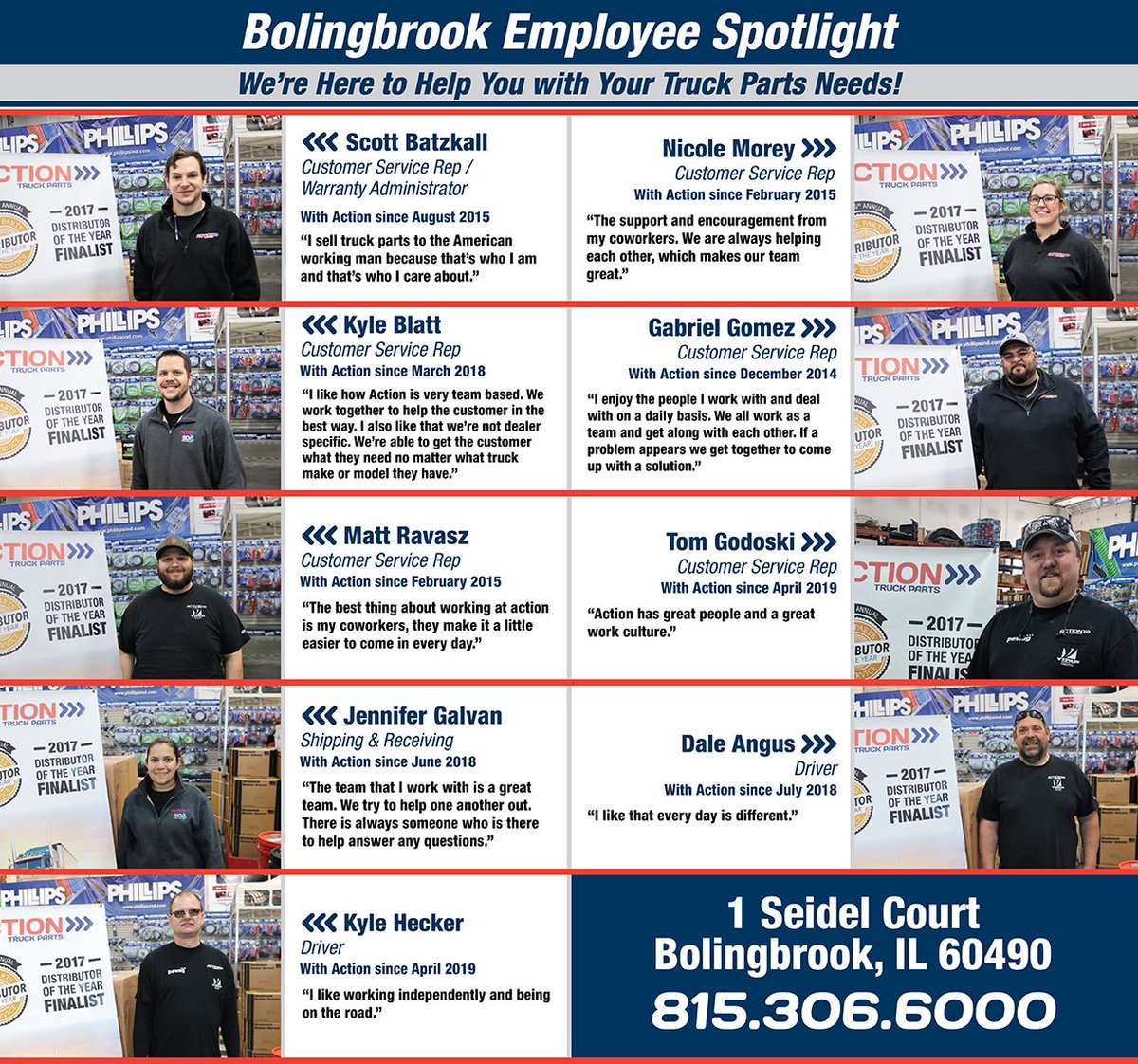 Meet our team at Action Truck Parts - Bolingbrook! #employees #truckparts #service