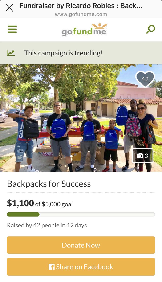 ElXapulin's tweet photo. Backpacks so the students of NW Pasadena can get this school year started on a positive note. We’re at $1100, over 20% of the goal!  

Will you help push the campaign to $2000?  

Click on the link:
GoFundMe Backpacks for Success 
https://t.co/YFscgErHNx https://t.co/LAEfJlpLx6