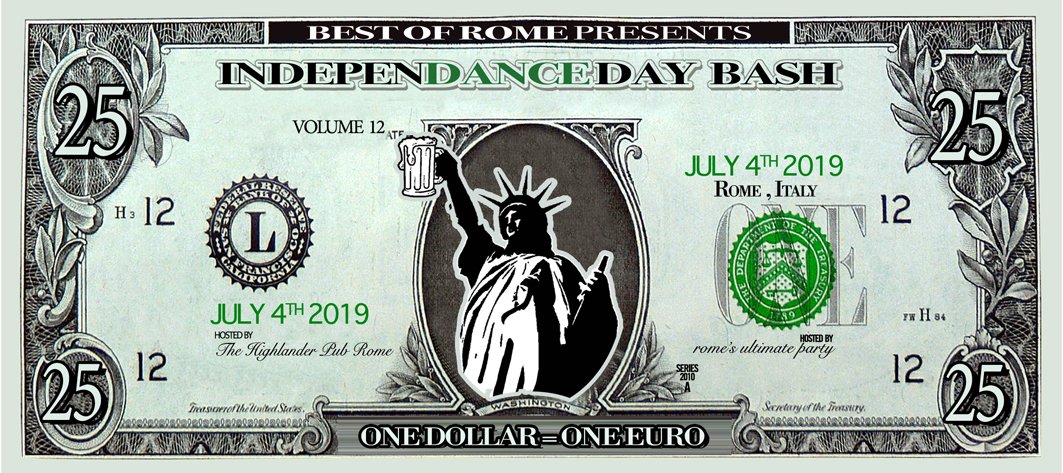 HighlanderRome's tweet photo. Only tomorrow 1 DOLLAR = 1 EURO at the @HighlanderRome #IndependenceDay2019 🇺🇸 https://t.co/G2v3pCBeOr