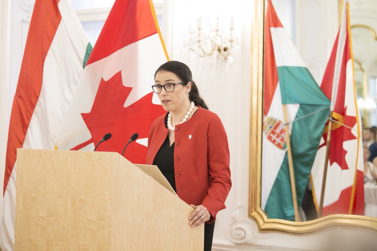 CanadaHungary's tweet photo. A wonderful #CanadaDay celebration in #Budapest: Thank you to all our guests for joining us as @AmbPoupart underlined the Embassyโs work as a promoter of ๐จ๐ฆ values & interests #DiversityAndInclusion #GenderEquality #HumanRights4All #ProgressiveTrade #CulturalDiplomacy #Engagement https://t.co/mjgnu8dMm2