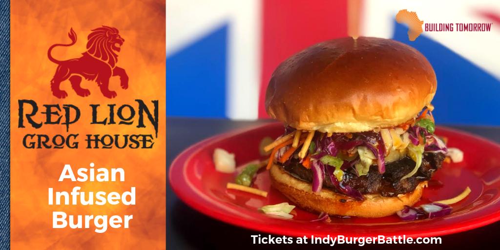 <a href="/RedLionGrogHous/">Wally</a> presents the Asian Infused Burger! Topped with pineapple, Asian slaw, spicy teriyaki sauce and chow mein noodles, will the unique burger satisfy your taste buds? Come try it at the 7th Annual #IndyBurgerBattle on July 27th! Tickets at IndyBurgerBattle.com