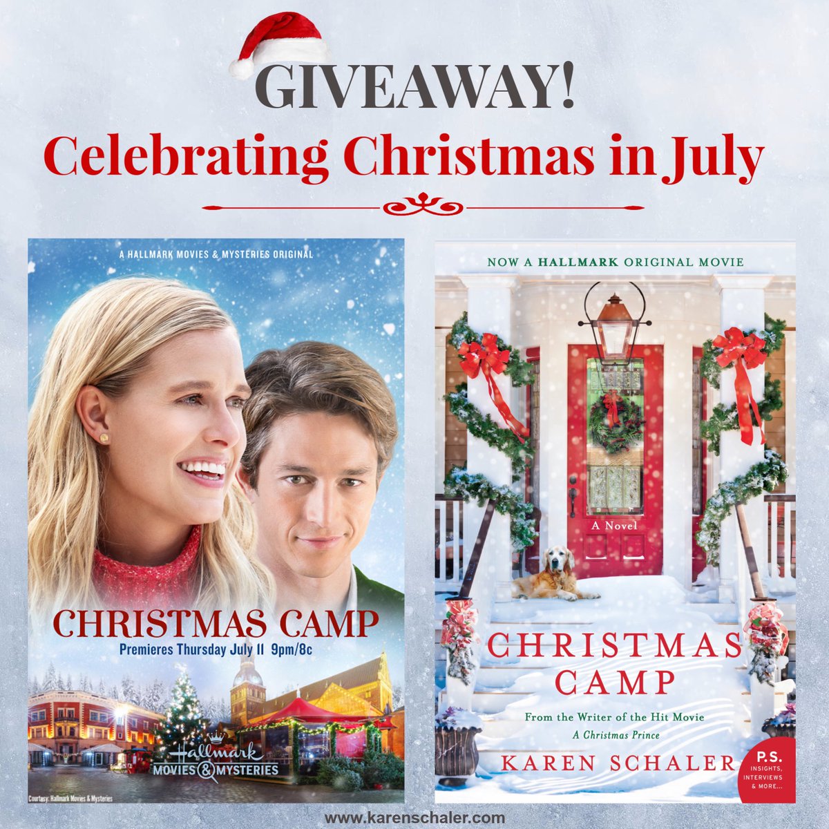 KarenSchaler's tweet photo. 🎄#GIVEAWAY🎄
$100 Amazon Card &amp; Books!
#WIN: https://t.co/xrhHtnrxx1
CELEBRATING #ChristmasinJuly ❤️ @hallmarkchannel @hallmarkmovie #CHRISTMASCAMP 📽️premiere JULY 11, LOVED writing this #Hallmark movie &amp; books https://t.co/i6rljhUtpl 💕#WritersLife #Hallmarkies #WinItWednesday https://t.co/57cUl7Qjol