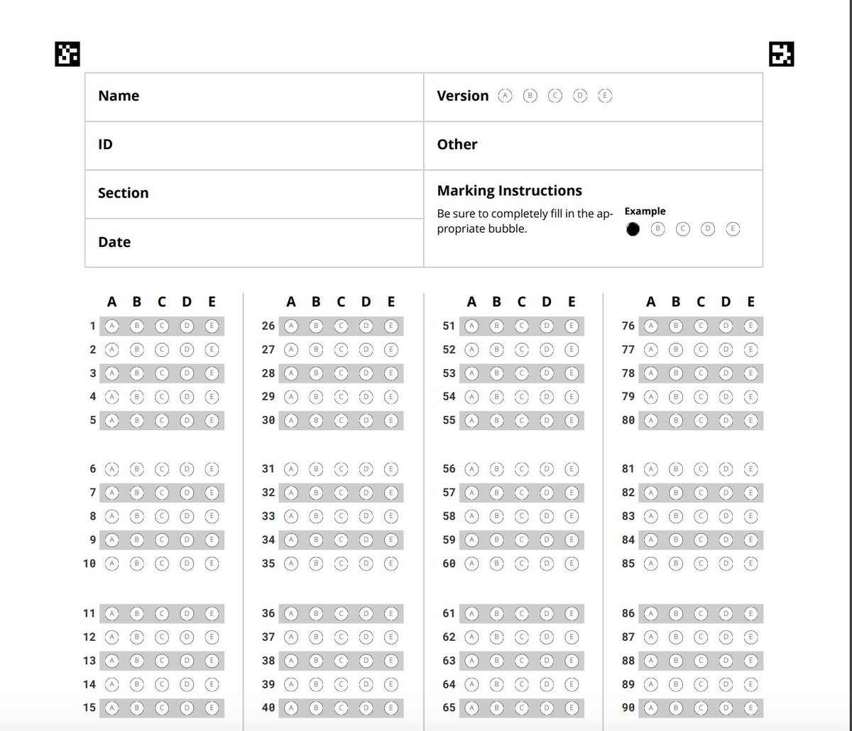 Gradescope feature update: We just released a new version of our template for bubble sheet assignments. The bubbles are smaller, and the template supports up to 200 questions. Check out the new template here: …escope-static-assets.s3.amazonaws.com/examples/bubbl…