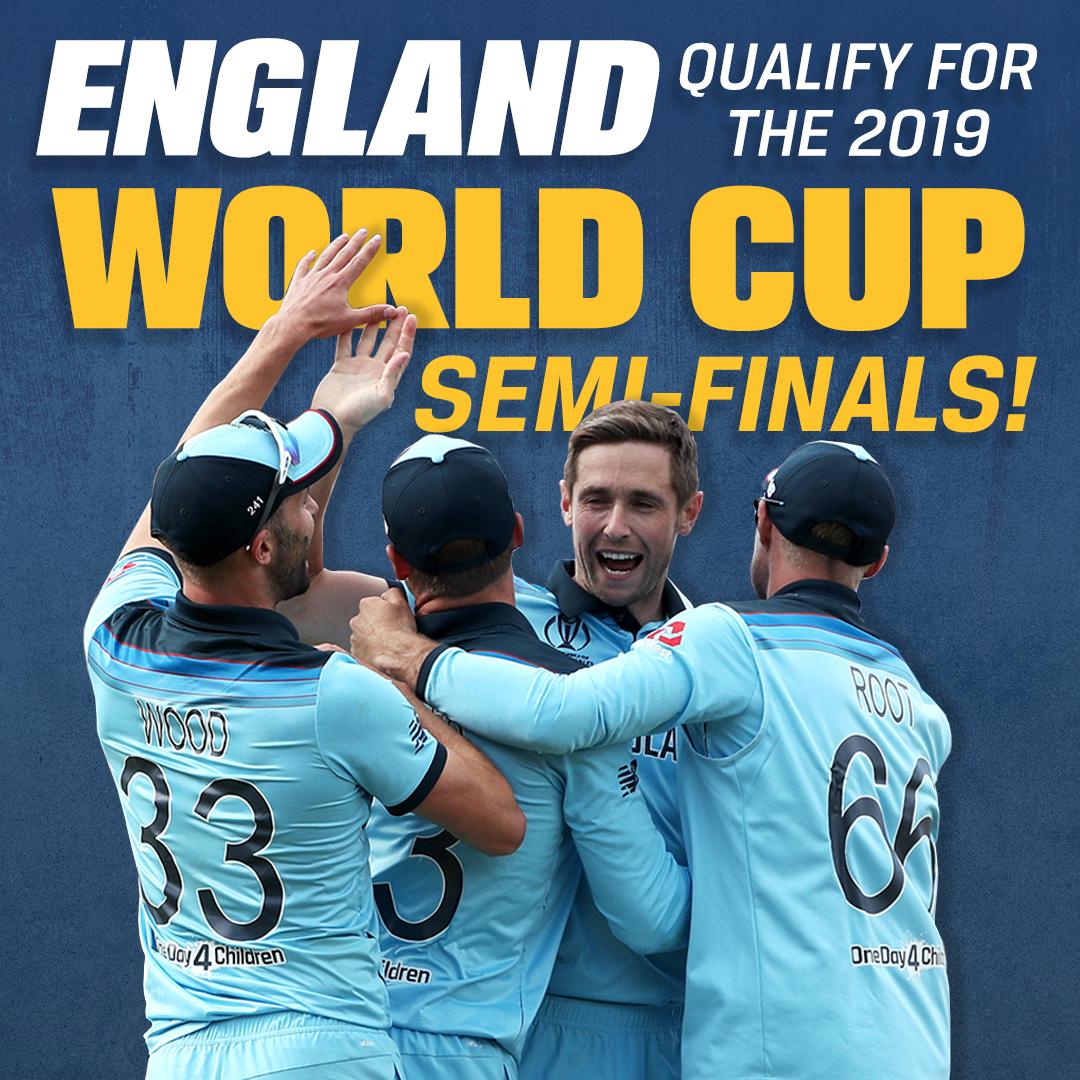 Coral's tweet photo. ENGLAND WIN 🏴󠁧󠁢󠁥󠁮󠁧󠁿

Beat India ✅
Beat New Zealand ✅
Reach Semi-Finals ✅

Two wins away from World Cup glory 🏆

#CWC19 https://t.co/82JT25Obji