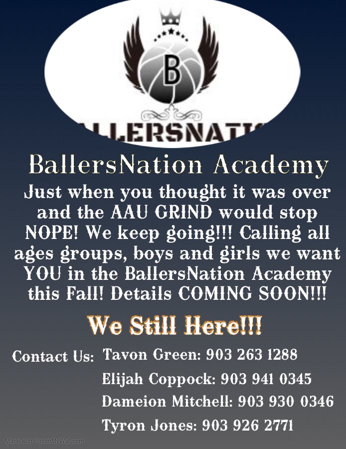 Tavon Green (@tavon_green) on Twitter photo Coming to you this Fall!!! BallersNation Academy will be in full throttle! Fundamentals✅ Collegiate level training✅ Strength and Conditioning ✅ Live Fall Schedule✅ and Much More!!! Details Coming Soon 👀👀👀 <a href="/etxballers/">Ballers Nation</a> <a href="/CoppockElijah/">Elijah Coppock</a> #bEASTtexas #NextLevel #FallBallsFinest Coming to you this Fall!!! BallersNation Academy will be in full throttle! Fundamentals✅ Collegiate level training✅ Strength and Conditioning ✅ Live Fall Schedule✅ and Much More!!! Details Coming Soon 👀👀👀 <a href="/etxballers/">Ballers Nation</a> <a href="/CoppockElijah/">Elijah Coppock</a> #bEASTtexas #NextLevel #FallBallsFinest