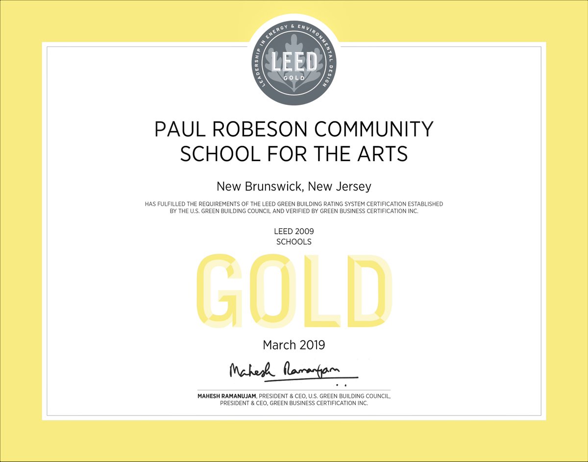 NewJerseySDA's tweet photo. We are excited to announce that the New Brunswick Paul Robeson Community Theme School for the Arts addition/renovation project was awarded the U.S. Green Building Council’s Leadership in Energy &amp; Environmental Design Gold Certification! Press Release: https://t.co/0FZh2y9alc https://t.co/LlQVoCqj9R