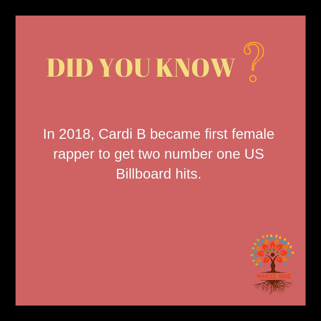 SheWhoz's tweet image. Did You Know? 2018 Cardi B becomes first female rapper to get two number one US Billboard hits, with "I Like It" with Bad Bunny and J Balvin.

#womenempowerment #whozshe #womenforwomen #femalerapper #cardiB #billboard