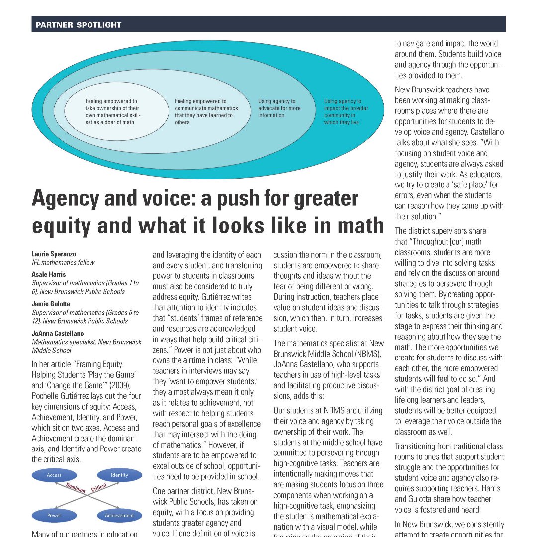 Agency and voice: a push for greater equity and what it looks like in mathematics. #bridgestolearning @LaurieSperanzo <a href="/asaleharrismith/">Asale Harris</a> @JoAnnaMCastell1 <a href="/nbpschools/">New Brunswick Public Schools</a> #mathK12 #mathematics bit.ly/2XupM1Q