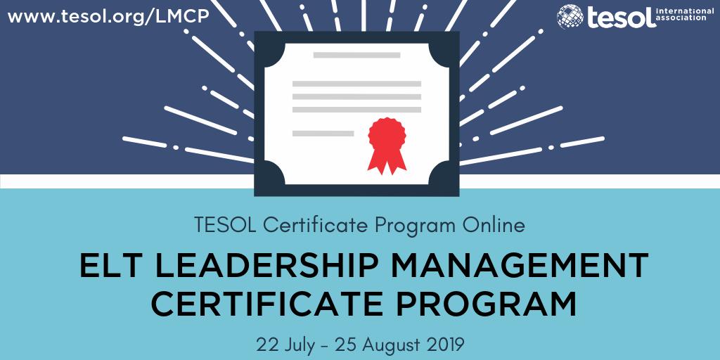 TESOL_Assn's tweet photo. Gain the training necessary to take on a leadership, administrative, or management role in your ELT organization or institution! Learn more at https://t.co/kFSUoPmOyQ and register for the 22 July online program. #TESOL #TESOLcourse #tefl #tesl #esol #esl #elt https://t.co/hnrHe1h1gb