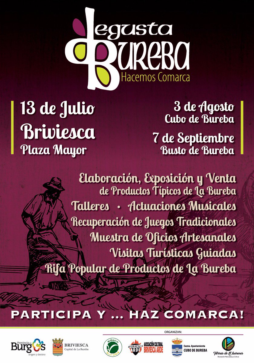 degustabureba's tweet photo. 📢Hacer valer nuestra tierra, 💕"HACER COMARCA" 💕juntemos tradiciones musicales, gastronómicas, costumbres...
Ven este 13 de Julio a Briviesca, no te pierdas...
➡️DEGUSTA BUREBA⬅️
#Briviesca #BustodeBureba #CubodeBureba #Burgos https://t.co/tQcs10Cvr8