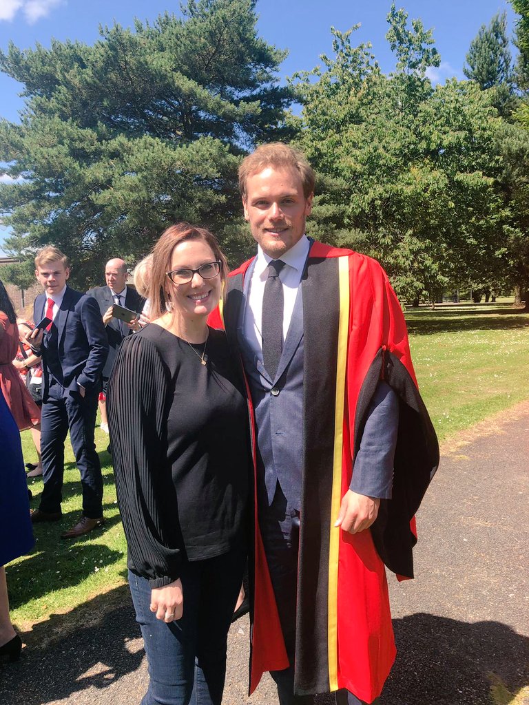 DalyKirsteen's tweet photo. Our ESSAM students were certainly pleased to meet @SamHeughan today, who received his honorary degree from UofG at our Dumfries campus, very happy ESSAM participants, thank you for being so kind #ESSAM2019 #happystudents #outlander #teamuofg @UofGAsbs @UofGlasgow @JYANEZ2014 https://t.co/6hJaQxcGAz