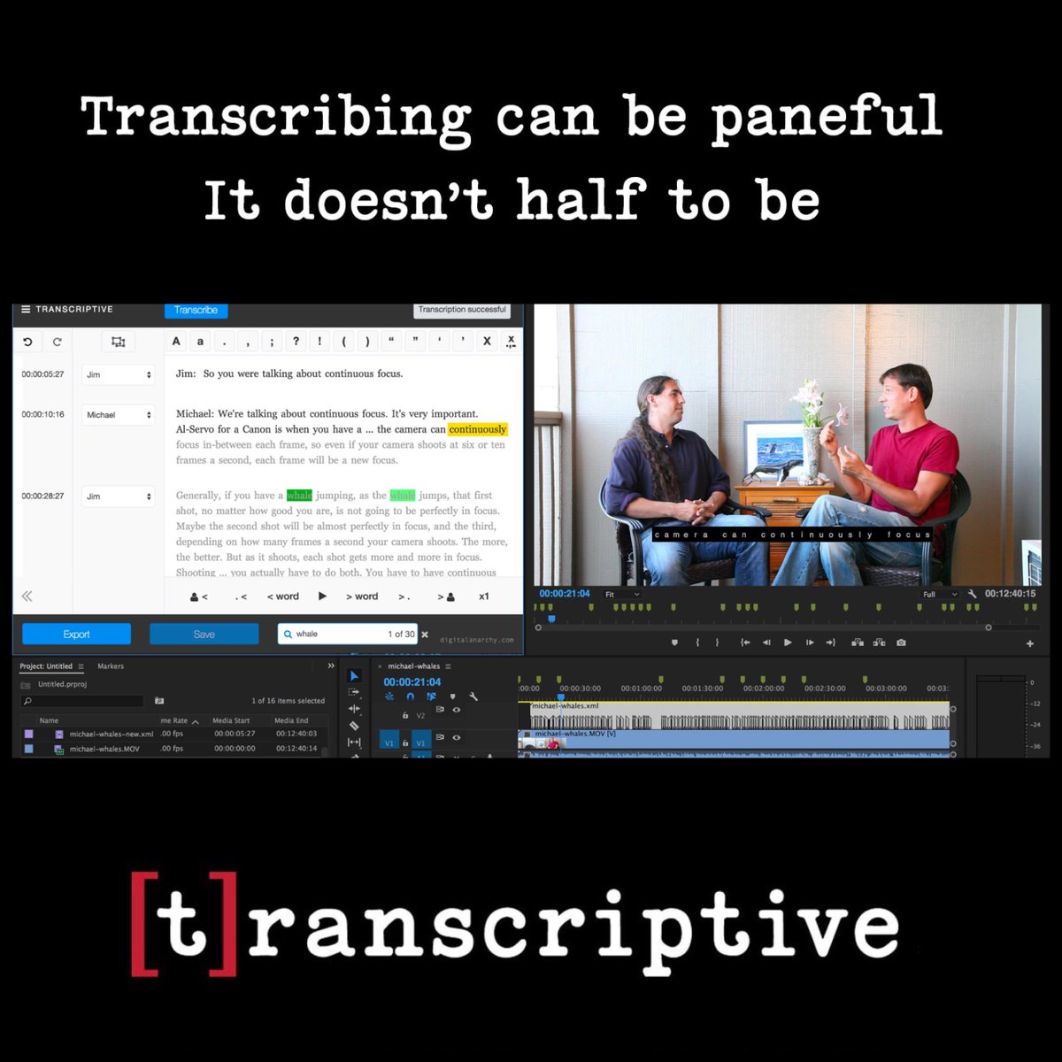 transcriptive's tweet image. We are looking for #Transcriptive 1.0 users to try our 2.0 BETA upgrade and give us some feedback! This is a pretty huge upgrade with a lot of changes to the UI and new features. Interested? Shoot an email to george@digitalanarchy.com! #TranscriptiveSuite #VideoProduction #AI