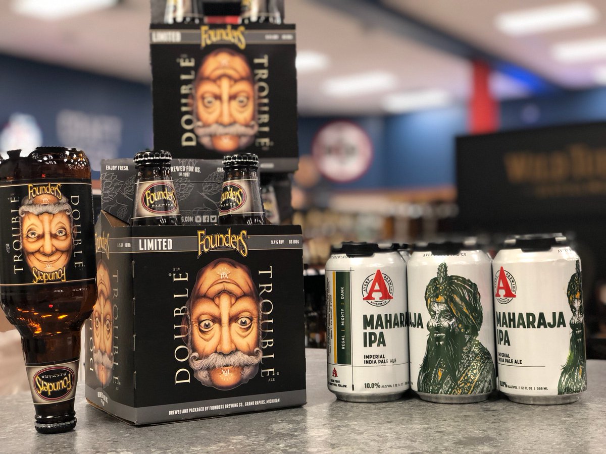 AuburnSpirits's tweet photo. Hops called, they want their dank back. Coming in at 9.4% ABV and a whopping 86 IBUs, we have Double Trouble Imperial IPA ready to wreck your palate. Also, who can forget the majestic Maharaja from Avery?  It's been a while, but this 10% ABV Imperial IPA has finally returned! https://t.co/PivI0xMog1