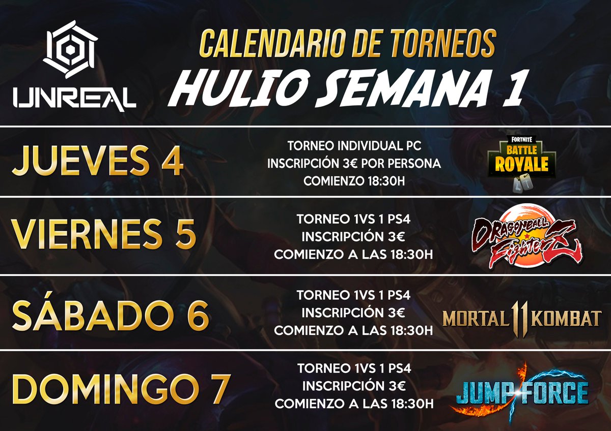 Unreal_Zone's tweet photo. Calendario #Torneos de Julio 2019! https://t.co/7iHxypOABi