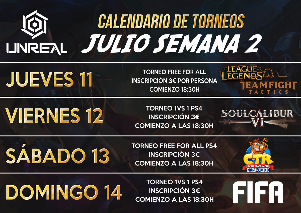 Unreal_Zone's tweet photo. Calendario #Torneos de Julio 2019! https://t.co/7iHxypOABi