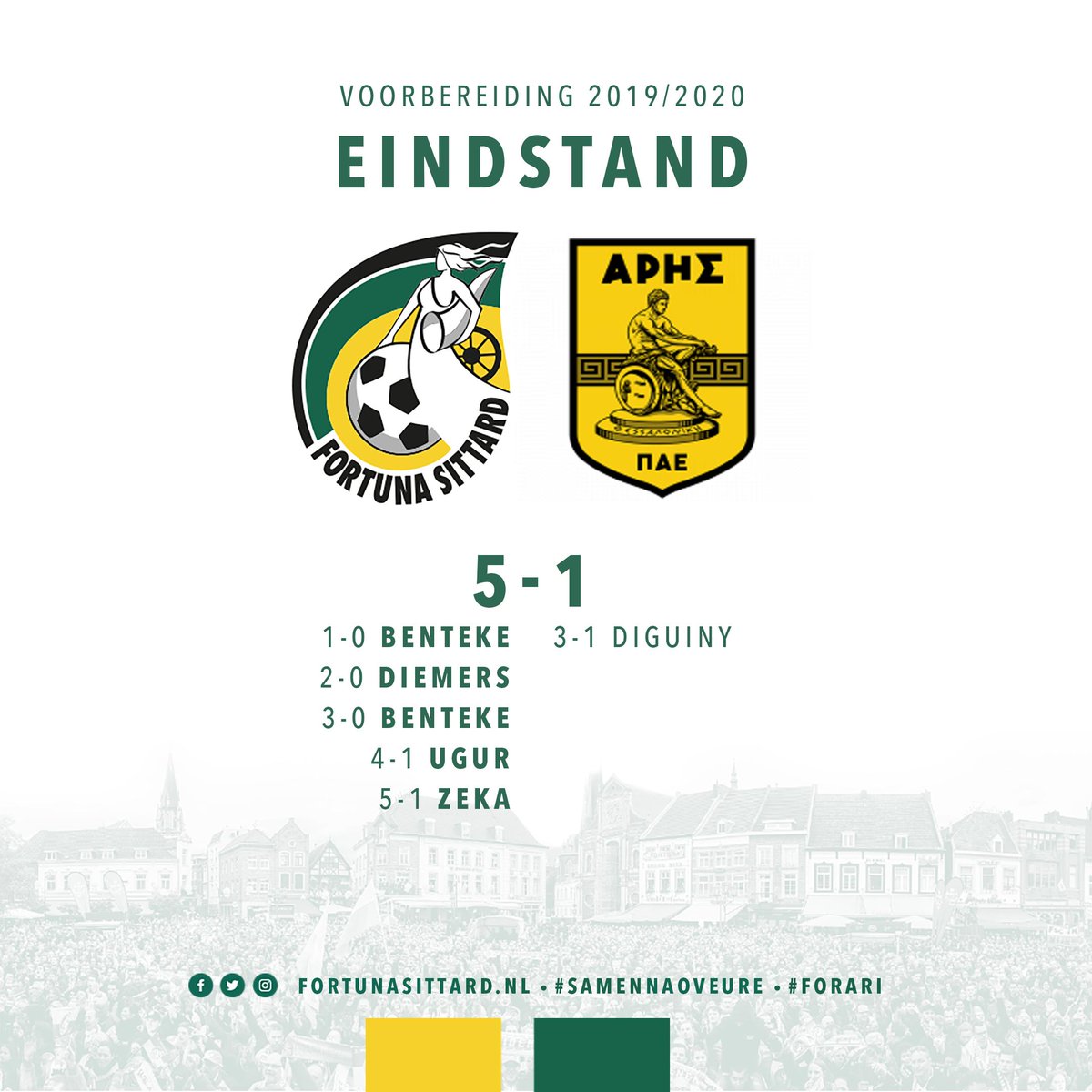 FortunaSittard's tweet photo. EINDSTAND | Een mooie overwinning voor Fortuna Sittard. In de tweede helft liep de ploeg uit naar een 5-1 overwinning op Aris Thessaloniki.
Klasse boys! ๐๐ผ
#SamenNaoVeure #FORARI https://t.co/97kQCeaMcX