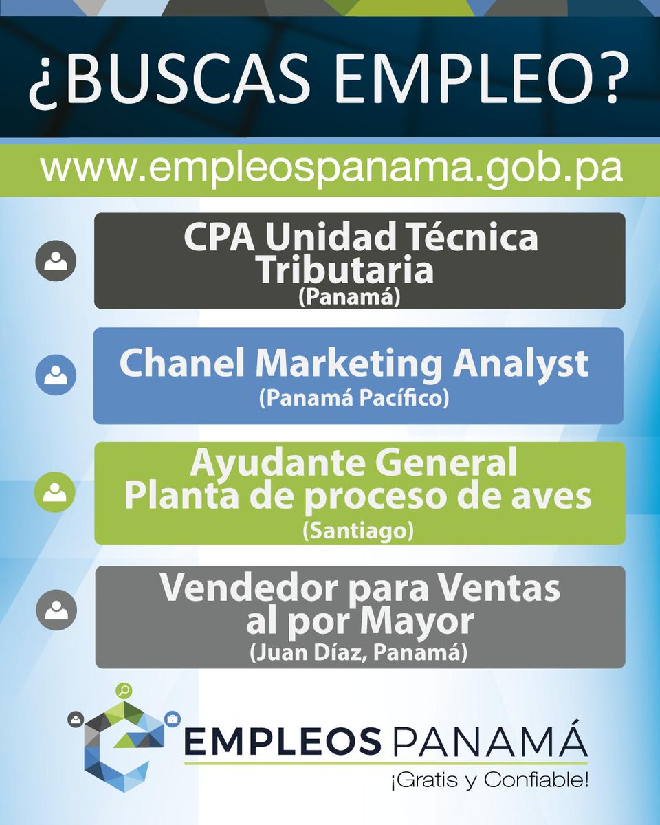 ¿Buscas Empleo? 
ℹ️ Registráte en empleospanama.gob.pa💻o en nuestro📲APP de #EmpleosPanamá ✅ la cual te facilitará el acceso, registro, elaboración de tu hoja de vida y podrás postularte en las vacantes.😉
📱Disponible ¡YA! en App Store y Play Store.🙋🏻‍♂️
#GratisYConfiable