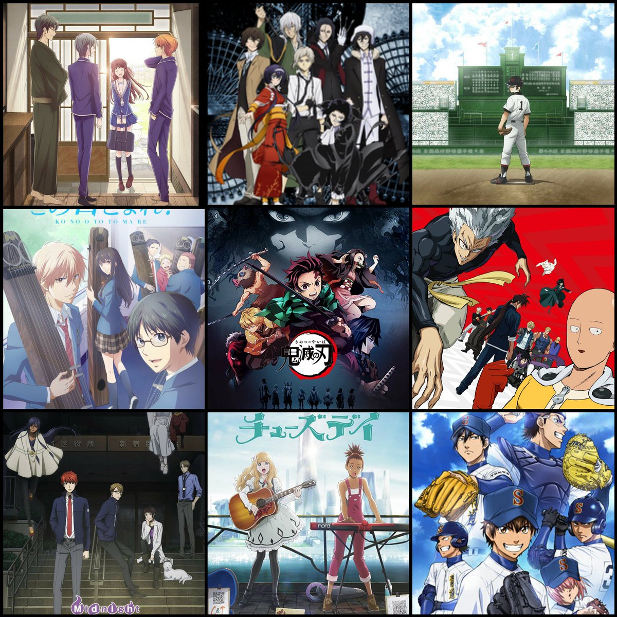 Marilyn_IT's tweet photo. Ho deciso d spammare la mia lista d #SpringAnime👀

#MixMeiseiStory
#FruitsBasket
#KonoOtoTomate
#BungouStrayDogs 3
#DemonSlayer
#OnePuchMan 2
#CaroleAndTuesday
#DiamondNoAce Act II
#MayonakaNoOccultKoumuin

È stata 1 bella stagione d #Anime, speriamo ke anke qll estivi lo siano. https://t.co/SToq0ln0Ip