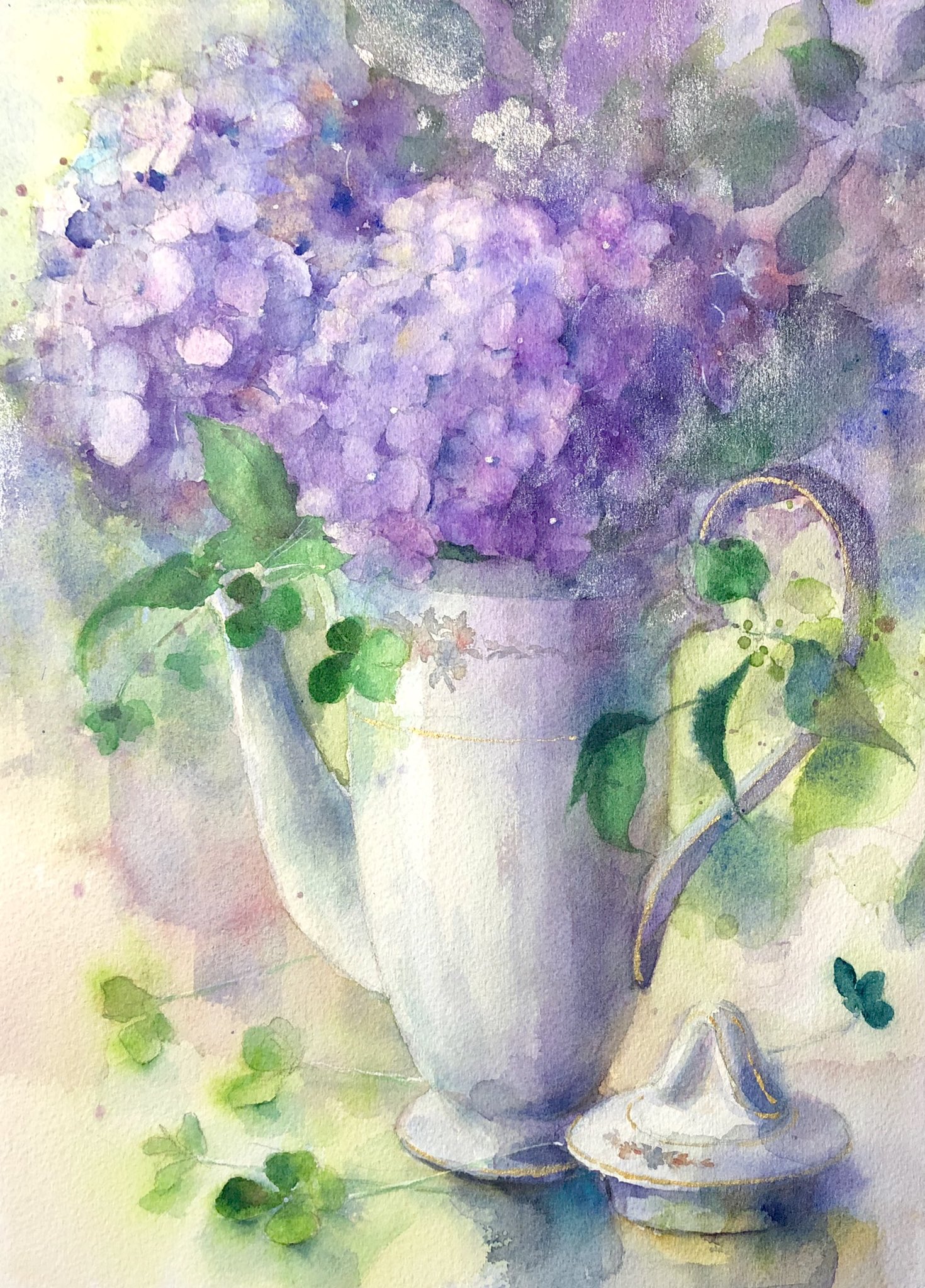 山根幸絵 水彩画 水彩画教室 梅雨明けの待ち遠しい季節ですね 紫陽花 水彩画 透明水彩 紫陽花の絵 山根幸絵 水彩画 水彩画教室 梅雨明けの待ち遠しい季節ですね 紫陽花 水彩画 透明水彩 紫陽花の絵