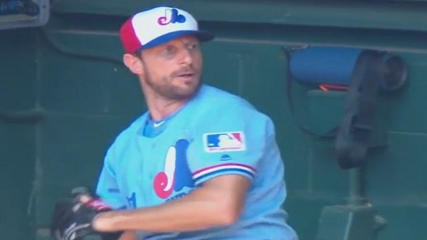 BarDown on X: Max Scherzer warms up in throwback Expos uniforms the @ Nationals will wear this weekend. 👀🔥 VIDEO @    / X