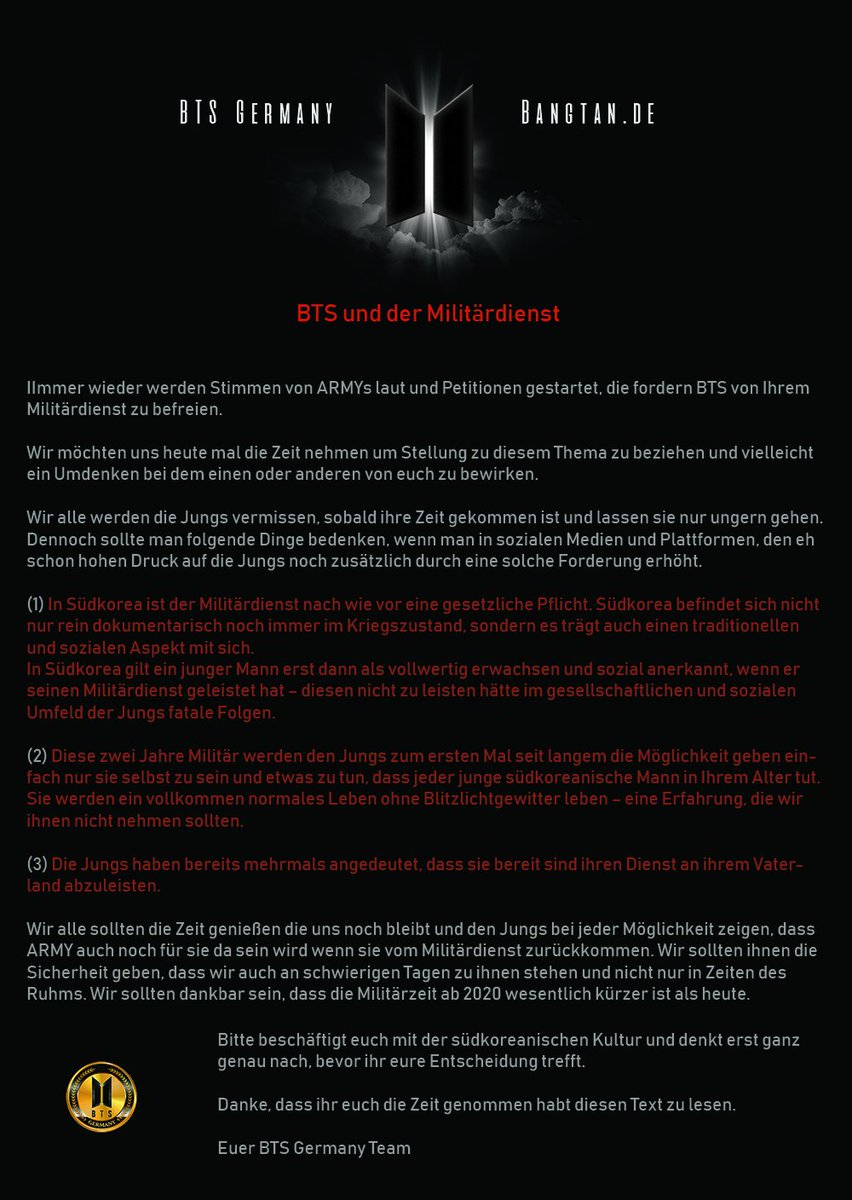 [ACHTUNG] Aus gegebenem Anlass haben wir ein paar Zeilen verfasst, die zum nachdenken anregen sollen.

Bitte teilt sie bei Twitter und in anderen sozialen Netzwerken, wenn ihr gleicher Meinung seid. Vielen lieben Dank 💜

<a href="/BTS_twt/">방탄소년단</a> #BTS #BTSxARMY