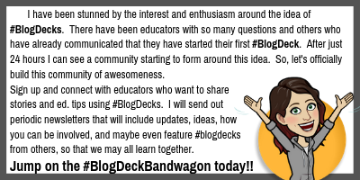 freshfromthe4th's tweet photo. Join the community of educators who are already building a #BlogDeck or who are interested in the concept of #BlogDecks. Join the #BlogDeckBandwagon today. Click the link below to sign-up, like, retweet, and get to designing your BlogDeck.https://t.co/TRzYLIwuGT https://t.co/5x1hXdeaME