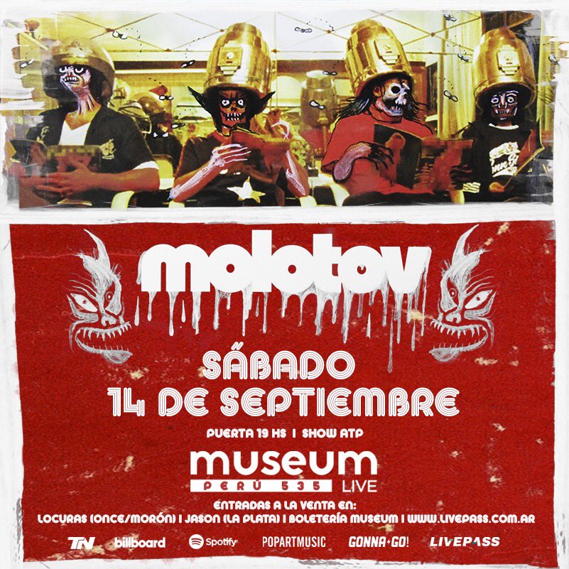 ⚡️Se viene una de las bandas más importantes del 🌍 ⚡️

¿Están listos? #MolotovEnArgentina
<a href="/MolotovBanda/">Molotov</a> 
—- 
🔥14 de septiembre en #MuseumLive 

👉🏻Entradas ya disponibles en bit.ly/MolotovMuseum
