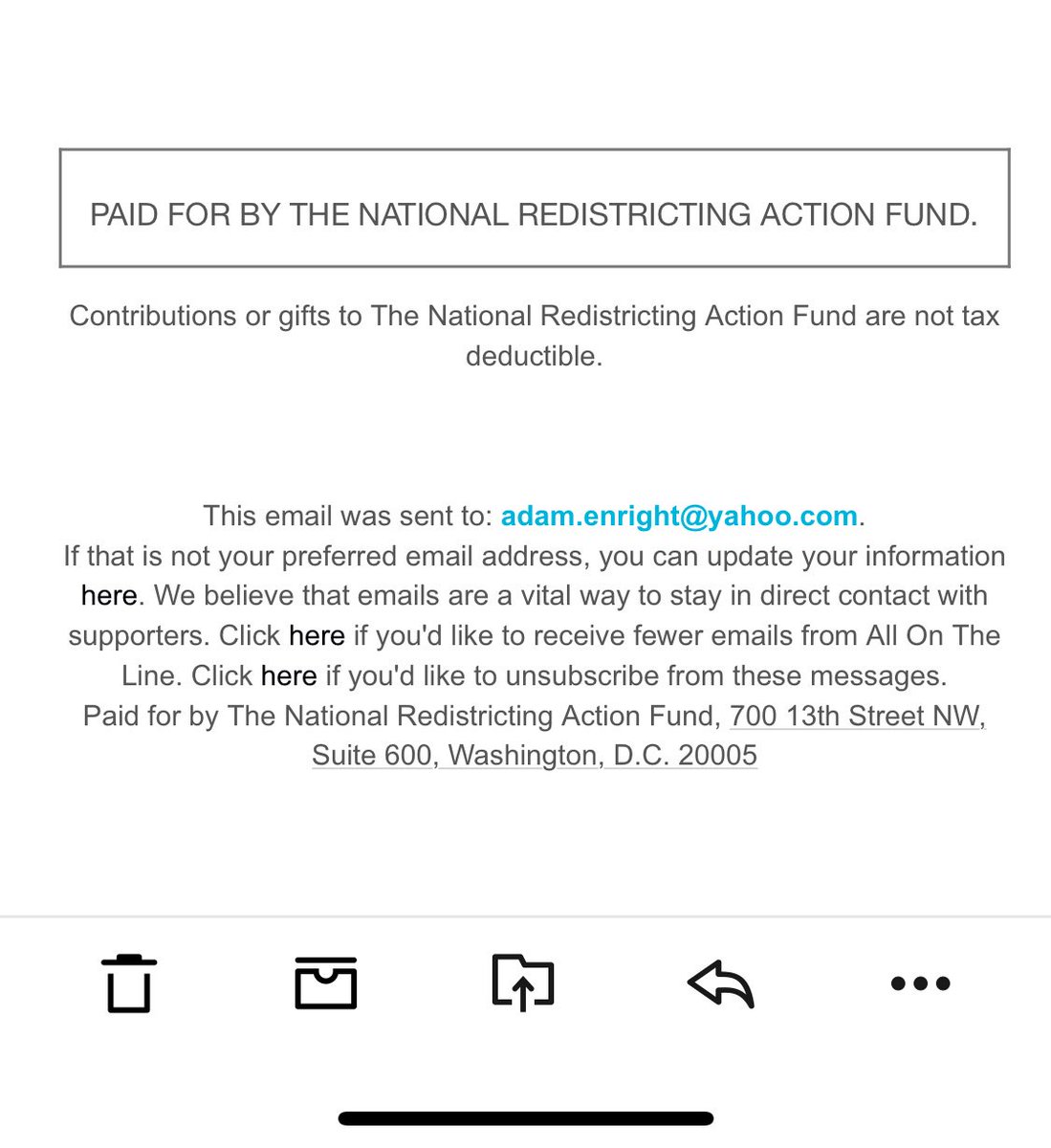 LLWO4life's tweet photo. @DemRedistrict are you affiliated  with this email that seems to use the name and likeness of @BarackObama in a very misleading way? Maybe someone named “Barack Obama” “wrote” this email but we both know it’s implied it was written by the former US president and it was not. https://t.co/uRFSUbZ682